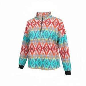 Crazy Train Women's 1/4 Zip Pullover Multi Color Aztec 
Size Small